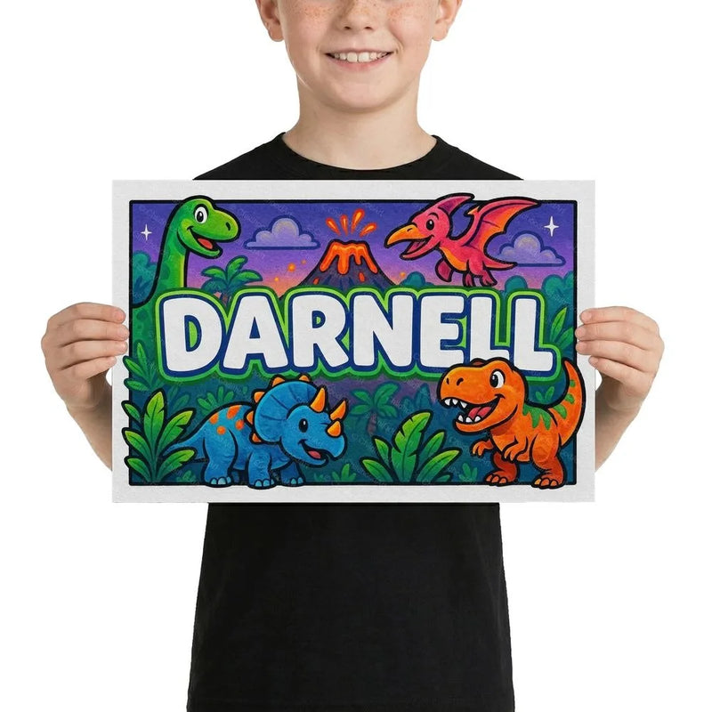 Darnell Name Art - Dinosaur Adventure personalized wall print for kids