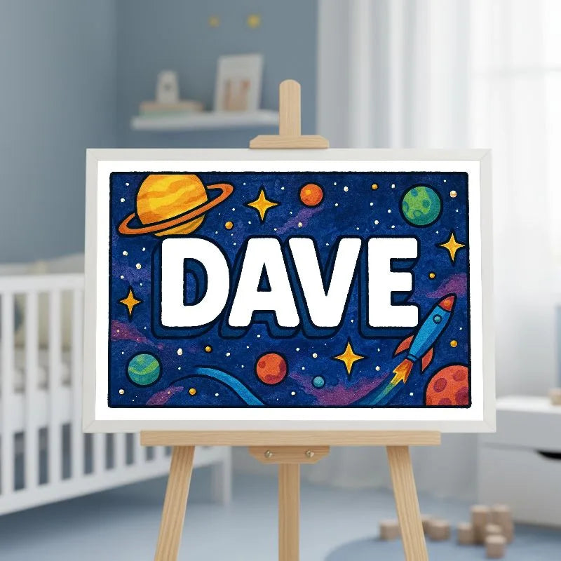 Dave Name Art - Space Explorers personalized wall print for kids
