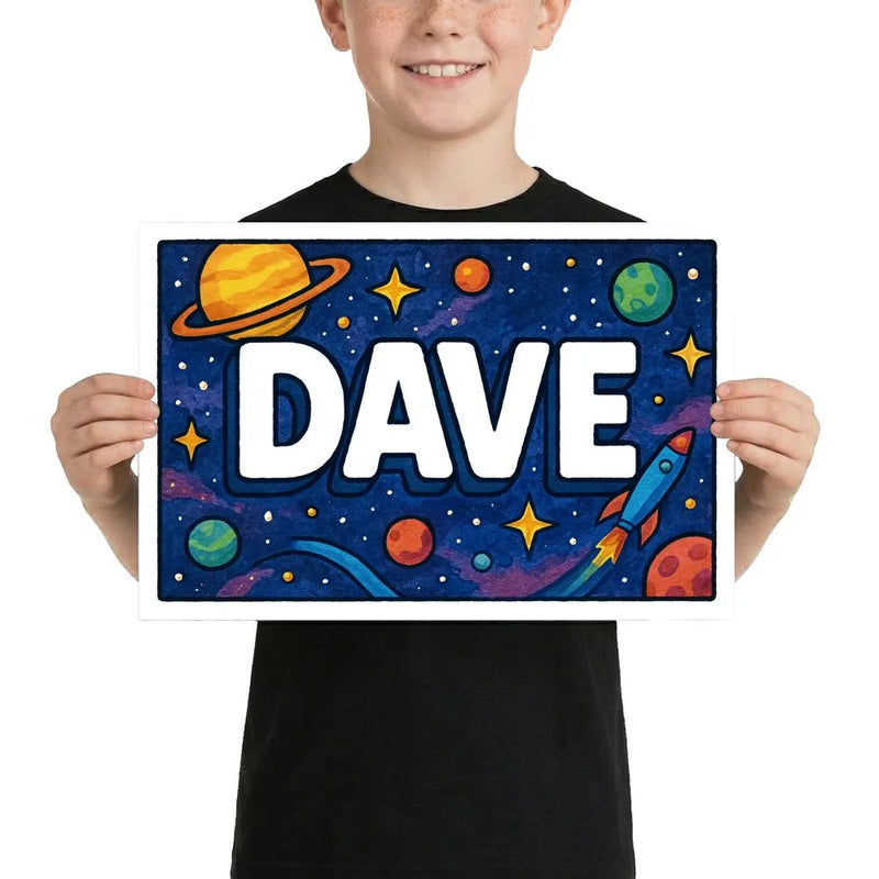 Dave Name Art - Space Explorers personalized wall print for kids