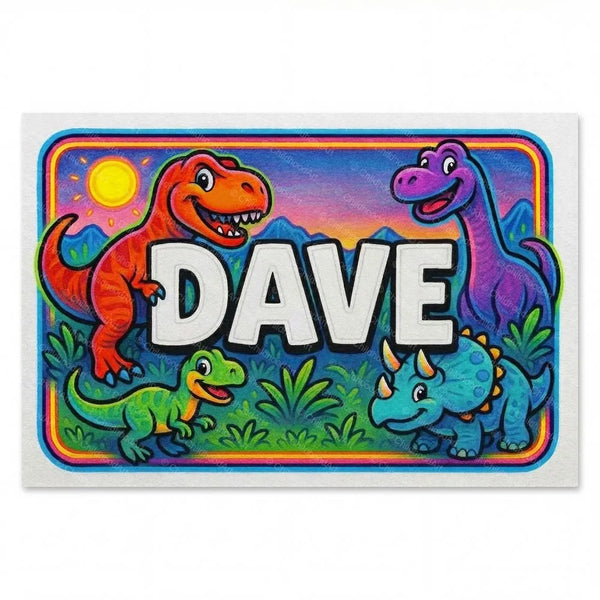 Personalized Dave name art print in the Dinosaur adventure style
