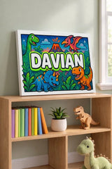 Davian Name Art - Dinosaur Adventure personalized wall print for kids