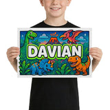 Davian Name Art - Dinosaur Adventure personalized wall print for kids