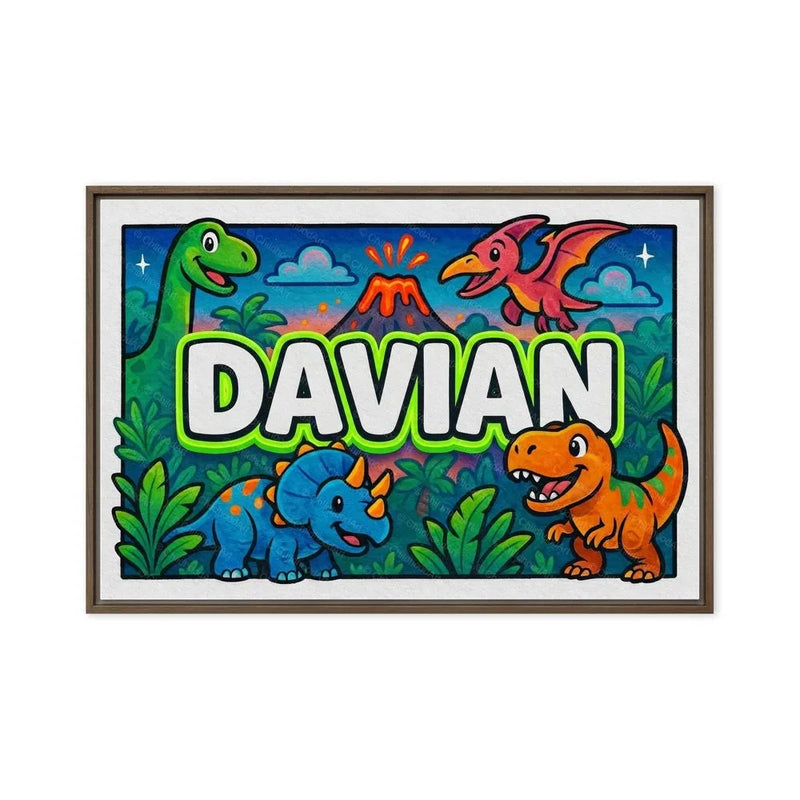 Davian Name Art - Dinosaur Adventure personalized wall print for kids