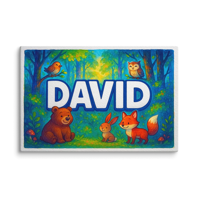 David Name Art - Forest Friends personalized wall print for kids