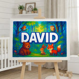 David Name Art - Forest Friends personalized wall print for kids