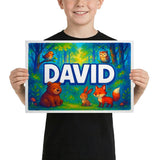 David Name Art - Forest Friends personalized wall print for kids