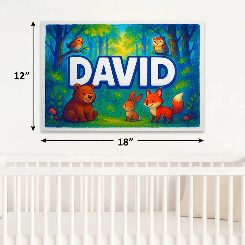 David Name Art - Forest Friends personalized wall print for kids