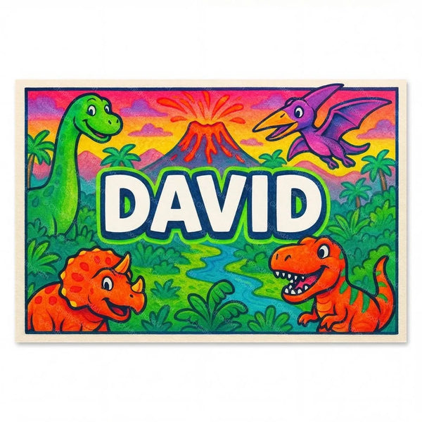 Personalized David name art print in the Dinosaur adventure style