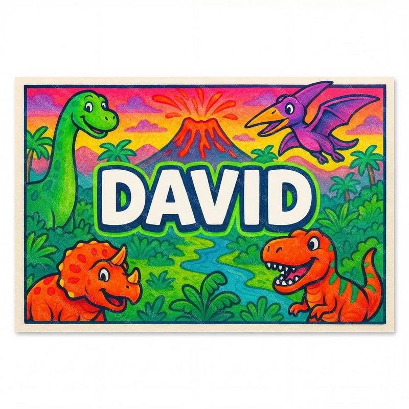 David Name Art - Dinosaur Adventure personalized wall print for kids