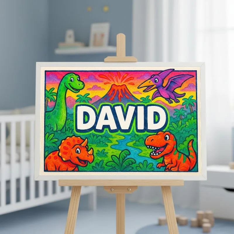 David Name Art - Dinosaur Adventure personalized wall print for kids