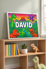 David Name Art - Dinosaur Adventure personalized wall print for kids
