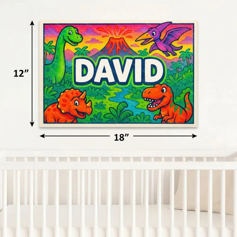 David Name Art - Dinosaur Adventure personalized wall print for kids