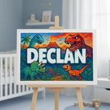 Declan Name Art - Dinosaur Adventure personalized wall print for kids