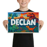 Declan Name Art - Dinosaur Adventure personalized wall print for kids