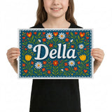 Della Name Art - Floral Farmhouse personalized wall print for kids