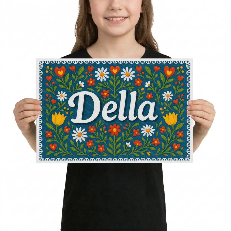 Della Name Art - Floral Farmhouse personalized wall print for kids
