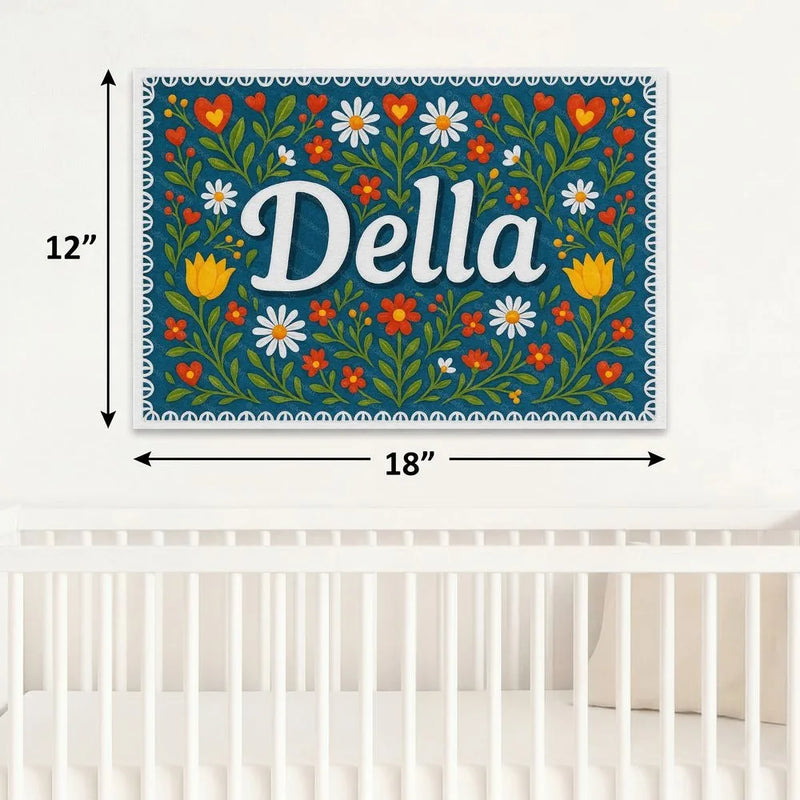 Della Name Art - Floral Farmhouse personalized wall print for kids