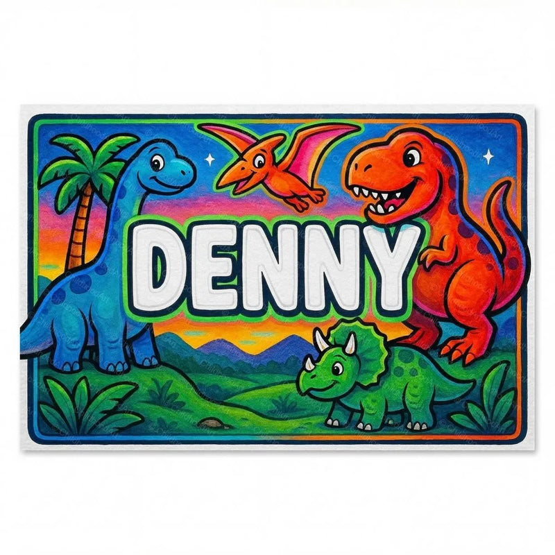 Denny Name Art - Dinosaur Adventure personalized wall print for kids