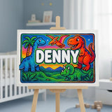 Denny Name Art - Dinosaur Adventure personalized wall print for kids