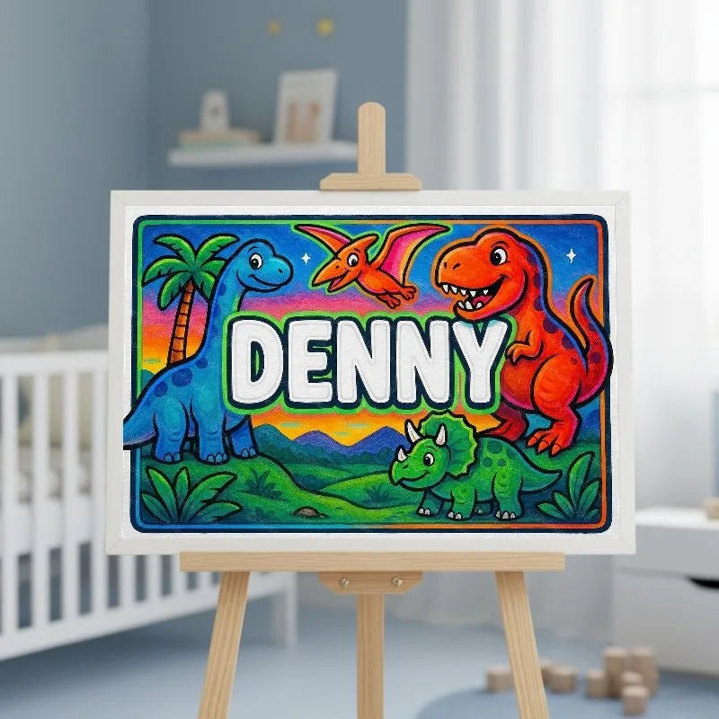 Denny Name Art - Dinosaur Adventure personalized wall print for kids