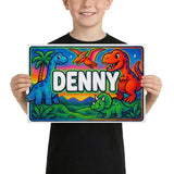 Denny Name Art - Dinosaur Adventure personalized wall print for kids
