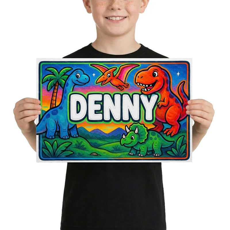 Denny Name Art - Dinosaur Adventure personalized wall print for kids