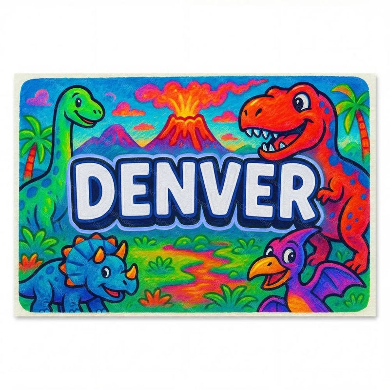 Denver Name Art - Dinosaur Adventure personalized wall print for kids