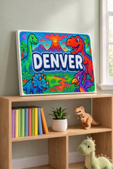 Denver Name Art - Dinosaur Adventure personalized wall print for kids