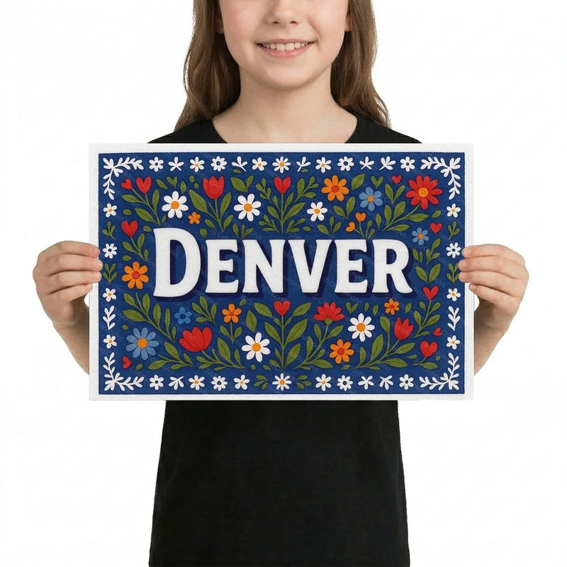 Denver Name Art - Floral Farmhouse personalized wall print for kids