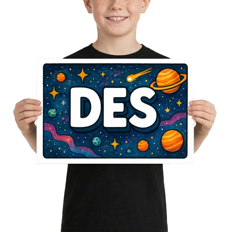 Des Name Art - Space Explorers personalized wall print for kids
