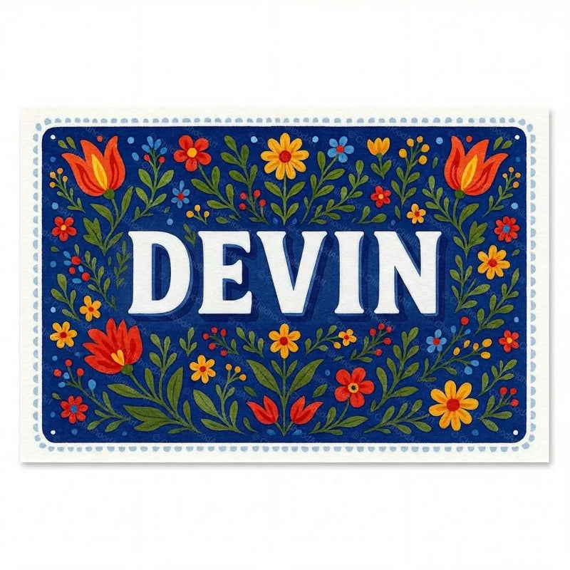 Devin Name Art - Floral Farmhouse personalized wall print for kids