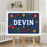 Devin Name Art - Floral Farmhouse personalized wall print for kids