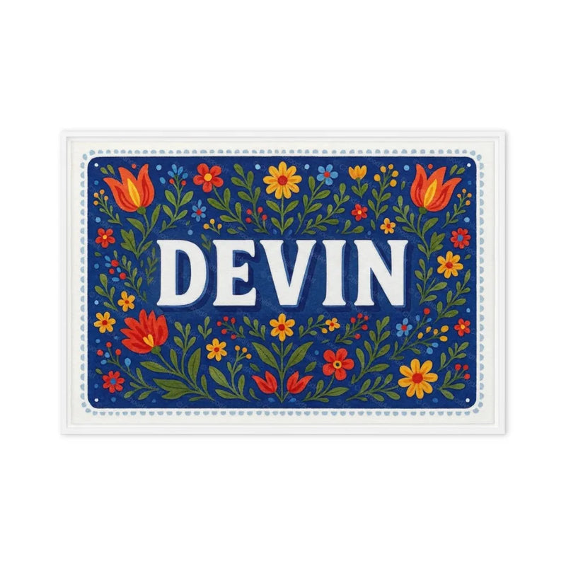 Devin Name Art - Floral Farmhouse personalized wall print for kids