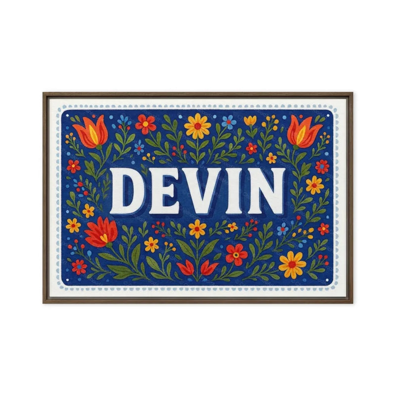 Devin Name Art - Floral Farmhouse personalized wall print for kids