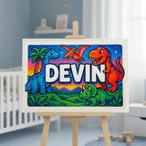 Devin Name Art - Dinosaur Adventure personalized wall print for kids