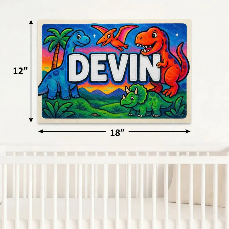 Devin Name Art - Dinosaur Adventure personalized wall print for kids