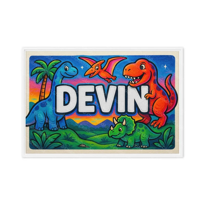Devin Name Art - Dinosaur Adventure personalized wall print for kids