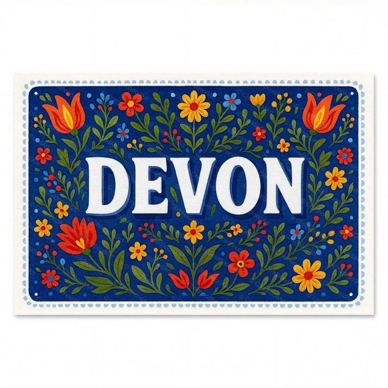 Devon Name Art - Floral Farmhouse personalized wall print for kids
