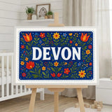 Devon Name Art - Floral Farmhouse personalized wall print for kids