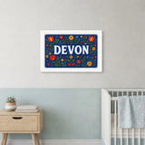 Devon Name Art - Floral Farmhouse personalized wall print for kids