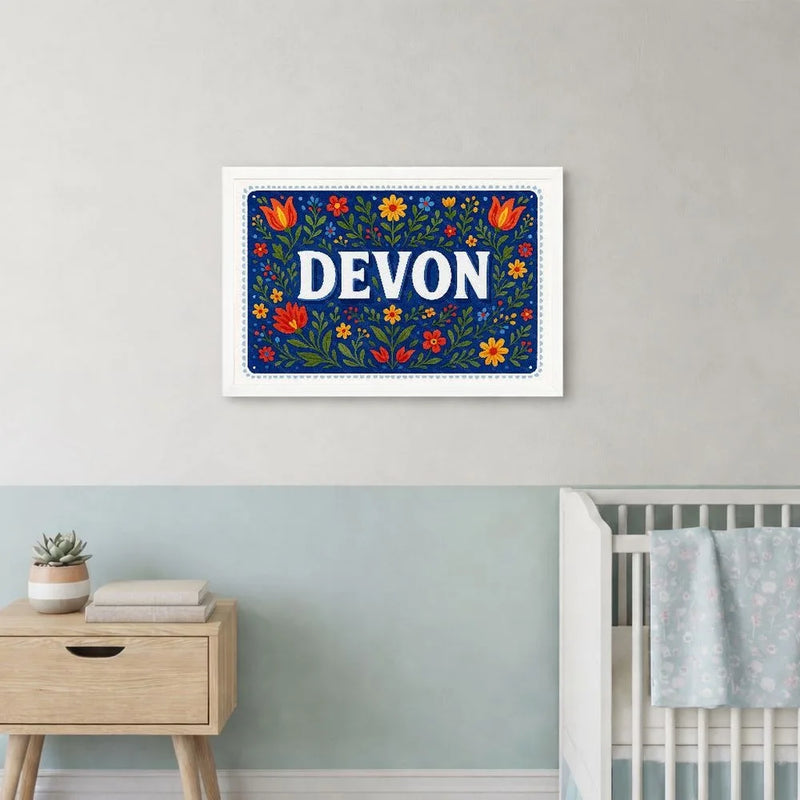 Devon Name Art - Floral Farmhouse personalized wall print for kids
