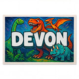 Devon Name Art - Dinosaur Adventure personalized wall print for kids