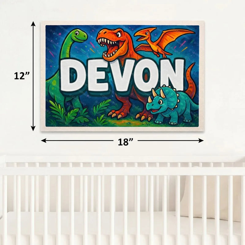 Devon Name Art - Dinosaur Adventure personalized wall print for kids