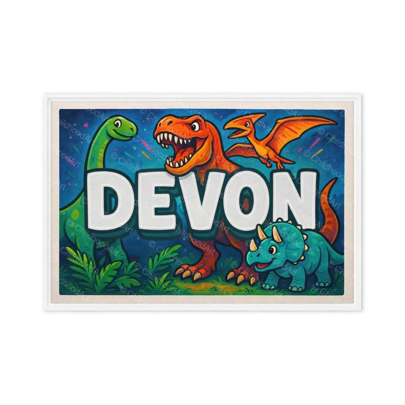 Devon Name Art - Dinosaur Adventure personalized wall print for kids