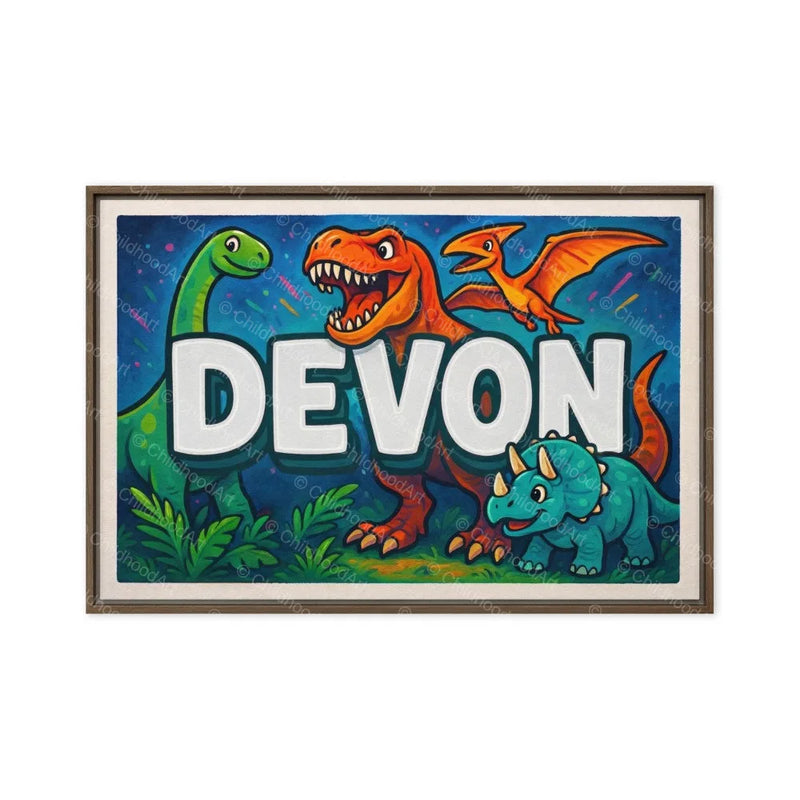Devon Name Art - Dinosaur Adventure personalized wall print for kids