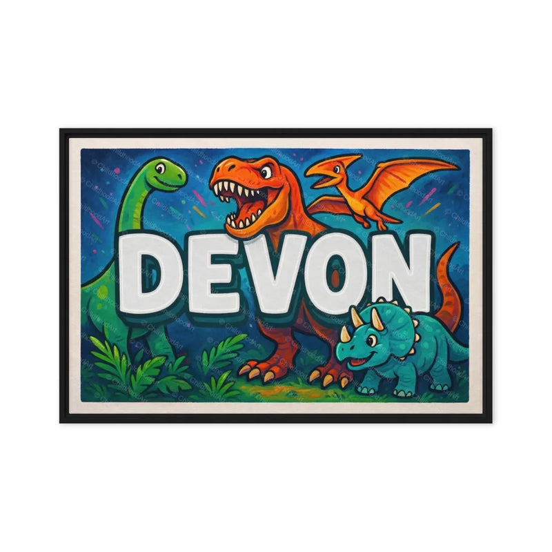Devon Name Art - Dinosaur Adventure personalized wall print for kids