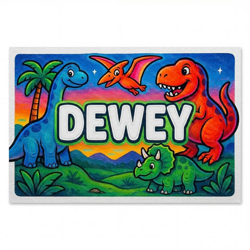 Dewey Name Art - Dinosaur Adventure personalized wall print for kids