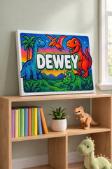 Dewey Name Art - Dinosaur Adventure personalized wall print for kids