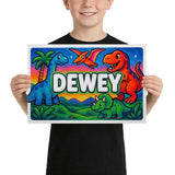 Dewey Name Art - Dinosaur Adventure personalized wall print for kids