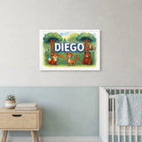 Diego Name Art - Forest Friends personalized wall print for kids